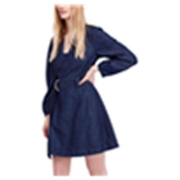 Free People long sleeve short chambray boho chic dress with belt - XS - Picture 2 of 13